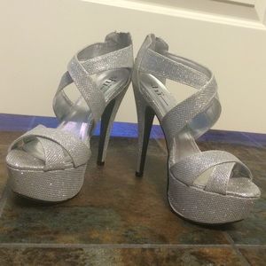 Silver Strappy Sandal Platform Heels