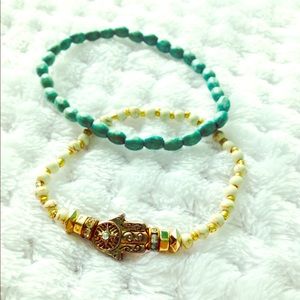 Turquoise and white and cream hand bracelet