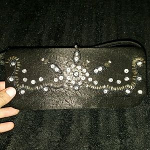 Black Satin Beaded Clutch