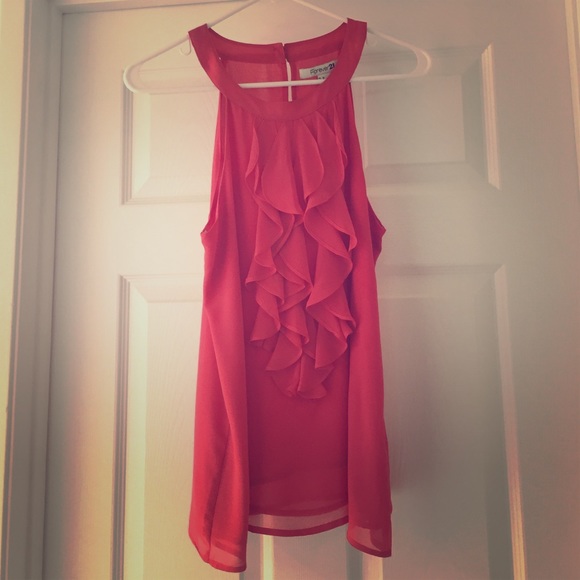 Coral ruffle detail halter top