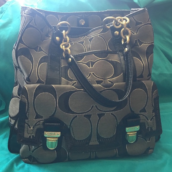 Large Black and Gold Coach Purse