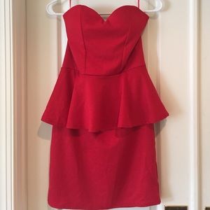 Boohoo strapless red dress with peplum