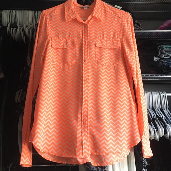 Coral and white chevron blouse