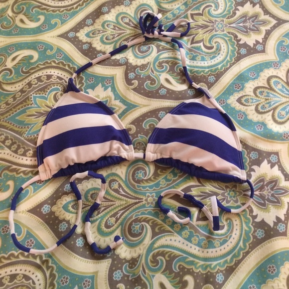 Striped blue and white bathing suit top