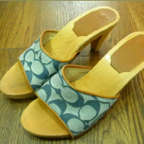 Coach Canvas and Wood Heels Size 6
