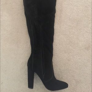 Black suede, thigh high boots