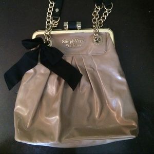 Tan Leather Vera Wang Bag with Large Gold Chain