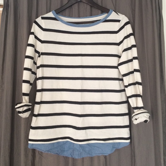 Striped long sleeve with chambray trim