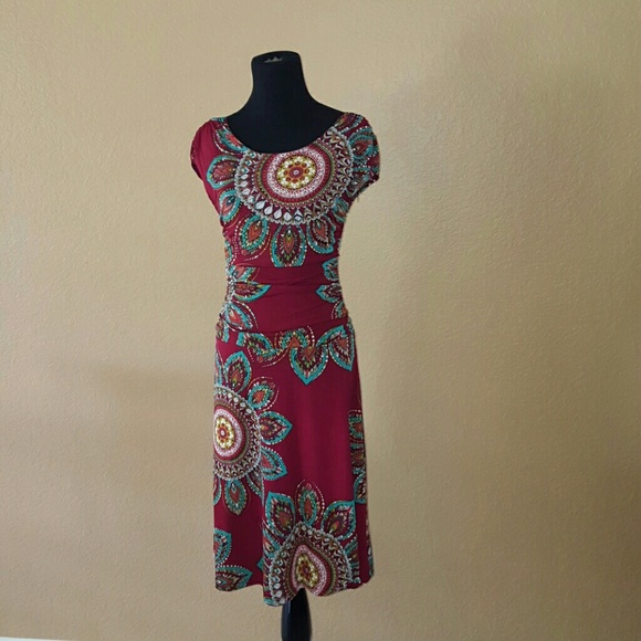 Gorgeous retro burgandy and teal paisley dress