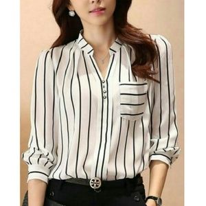 NWT Split-Neck Striped Chiffon Blouse