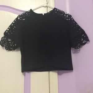 Classy black shirt with lace short sleeves