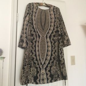 Flattering plus-sized tan and black summer dress