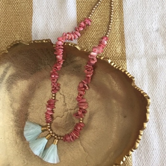 Coral and Teal Tassel Necklace