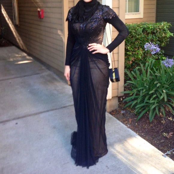 Tadashi Shoji Embellished Draped Black Dress