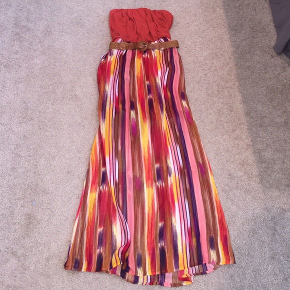 Strapless maxi dress with belt