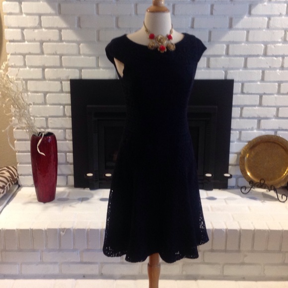Ann Klein Navy Lace Fit and Flare Dress - Picture 2 of 2
