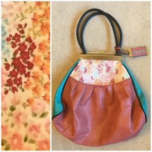 Super fun big retro-lady purse floral/colorblock