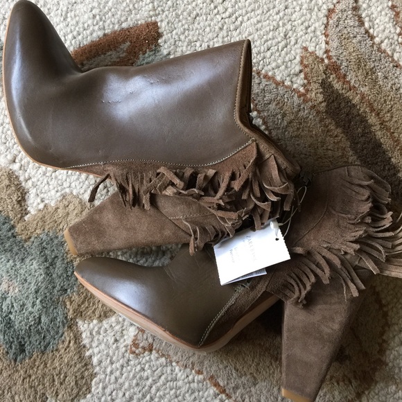 Zara fringe ankle booties Khaki Size 40 / 9 - Picture 3 of 4