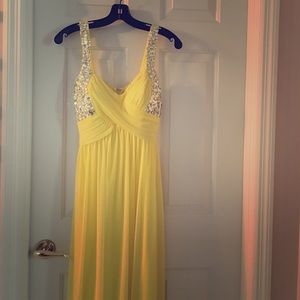 Yellow floor length straight prom dress