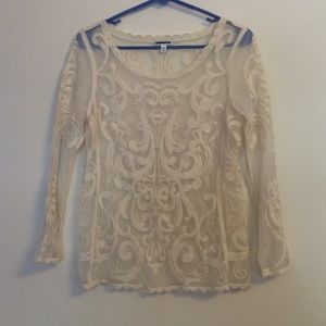 Express Embroidered cream long-sleeve