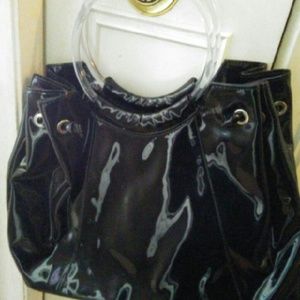 Black patent leather handbag