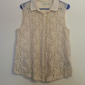 Kimchi floral lace button up tank