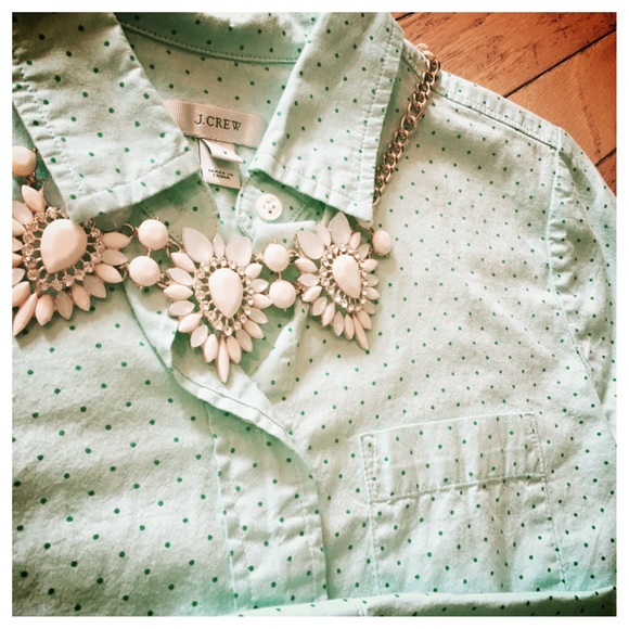 mint green polka dot button-up blouse