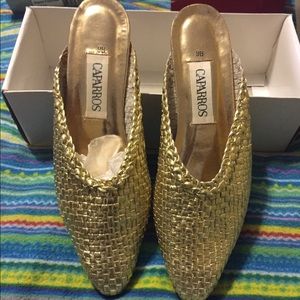 Gold woven mules with a little heel
