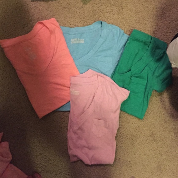 Lot of 4 boyfriend style v neck pocket t's
