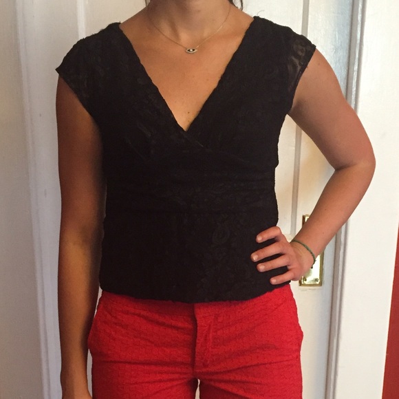 Black lace v-neck top