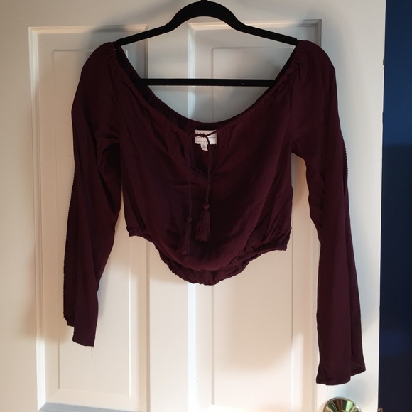 Kendall+Kylie Maroon Long-Sleeve Crop Top