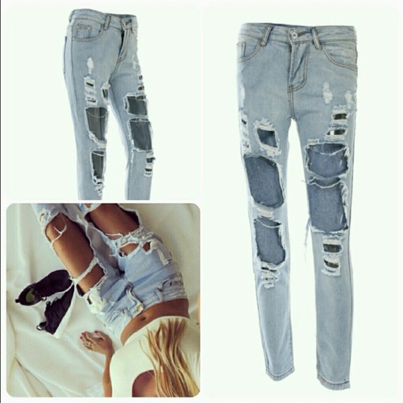 Fashion Ripped Light Blue Jeans - Picture 2 of 2