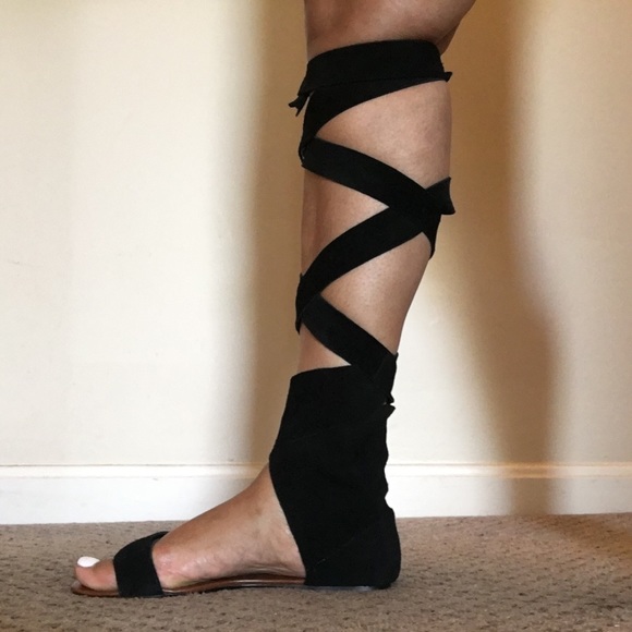 Jeffrey Campbell gladiator black suede sandals
