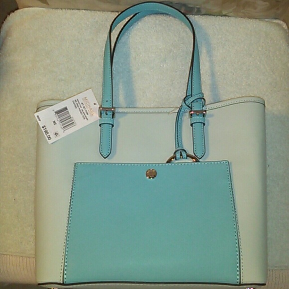 MICHAEL KORS JET SET LEATHER MEDIUM TOTE BAG TEAL