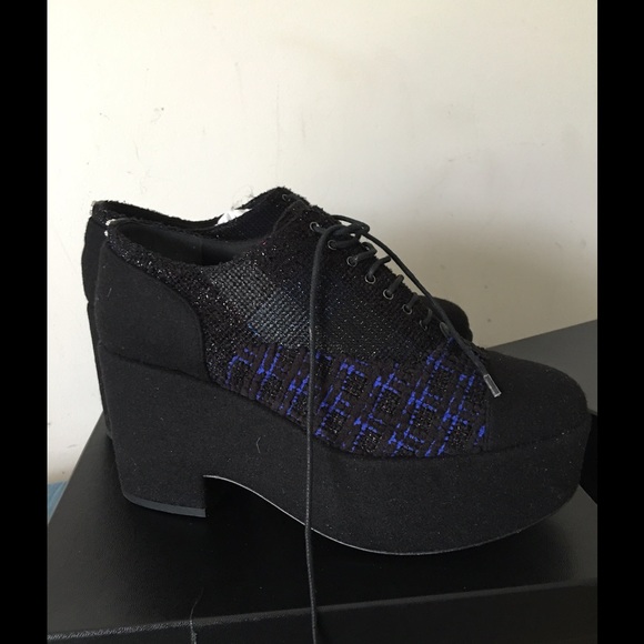 Chanel authentic wedges blue tweed size 40