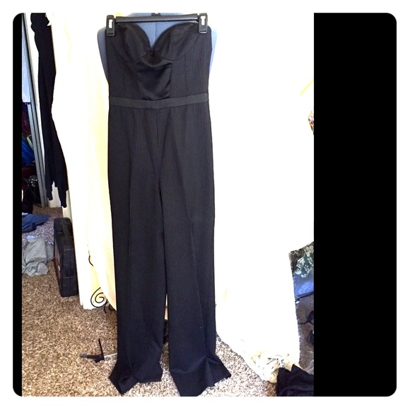 NWOT bebe black corset pinstripe jumpsuit size 6