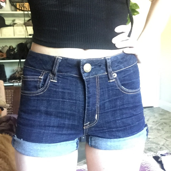 AE dark wash denim shorts