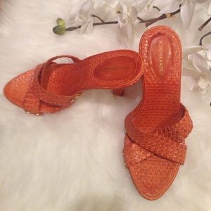 Bcbgmaxazria Nicasia woven leather sandal.