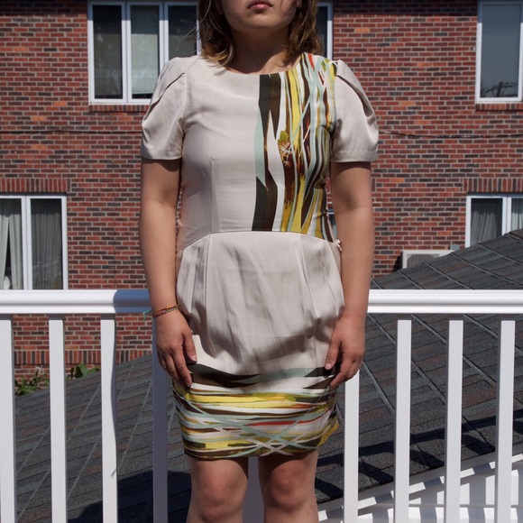 "Mint" Architectural dress with engineered print