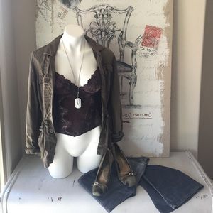 Chocolate brown soft velvet and lace Bustier