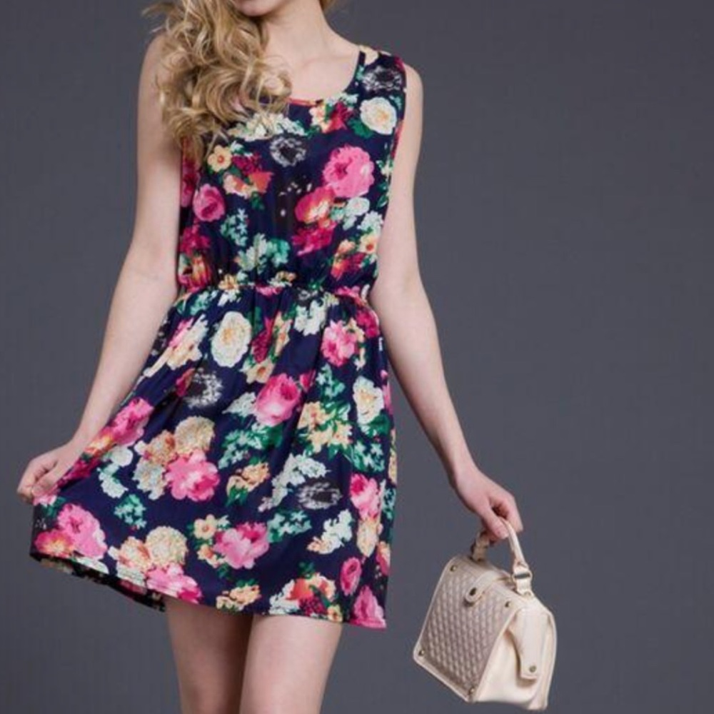 Charming Navy Round Neck Mini Dress