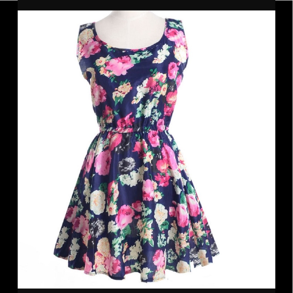 Charming Navy Round Neck Mini Dress - Picture 5 of 5