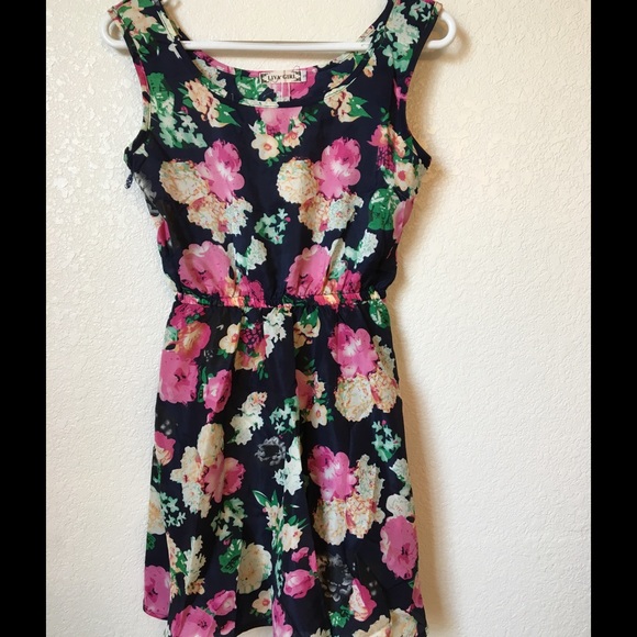 Charming Navy Round Neck Mini Dress - Picture 3 of 5