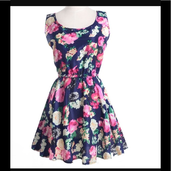 Charming Navy Round Neck Mini Dress - Picture 5 of 5