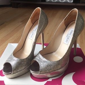Jimmy Choo champagne glitter "Luna" pumps