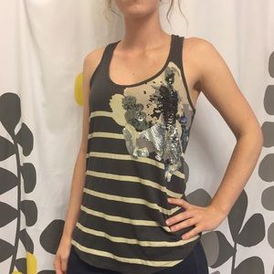 Sequined flower and striped tank