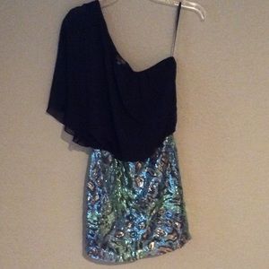 Small Short Black and Sequins One Sleeve Dress