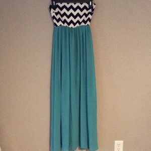 Small Chevron and Teal Maxi Dress