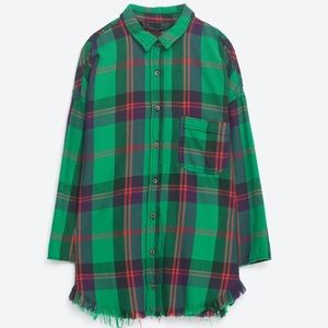 ZARA long frayed check shirt size M