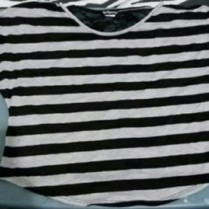 Grey and black striped top with lace back